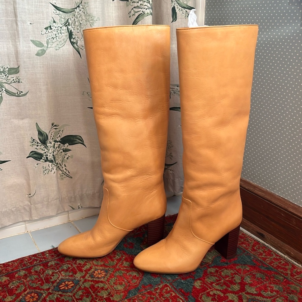 Loeffler Randall Tall Leather Heeled Boots in Camel